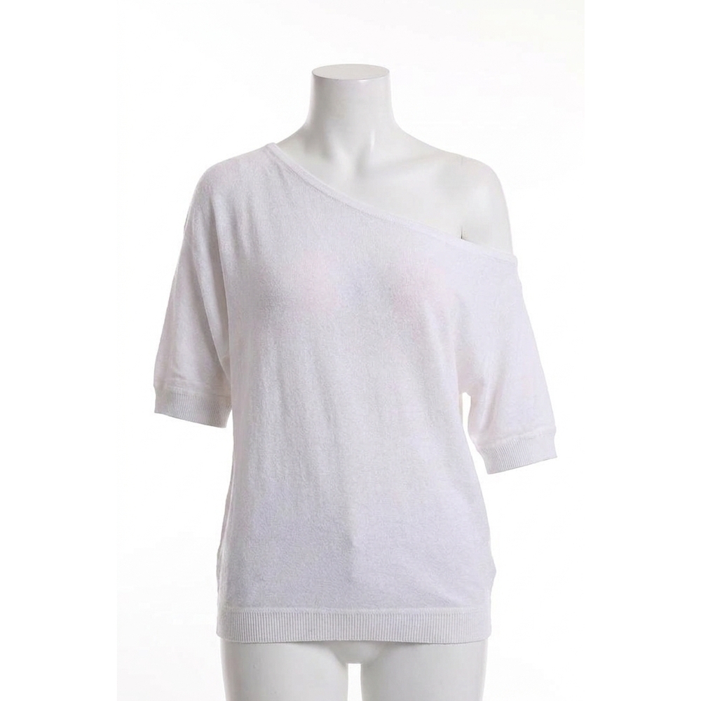 NEW MINNIE ROSE cotton cashmere short sleeve off-the-shoulder top in white